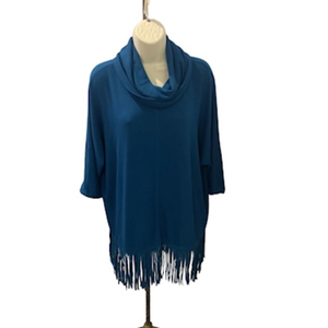 Terre Bleue Cowl‎ Neck Fringe Sweater Size Med